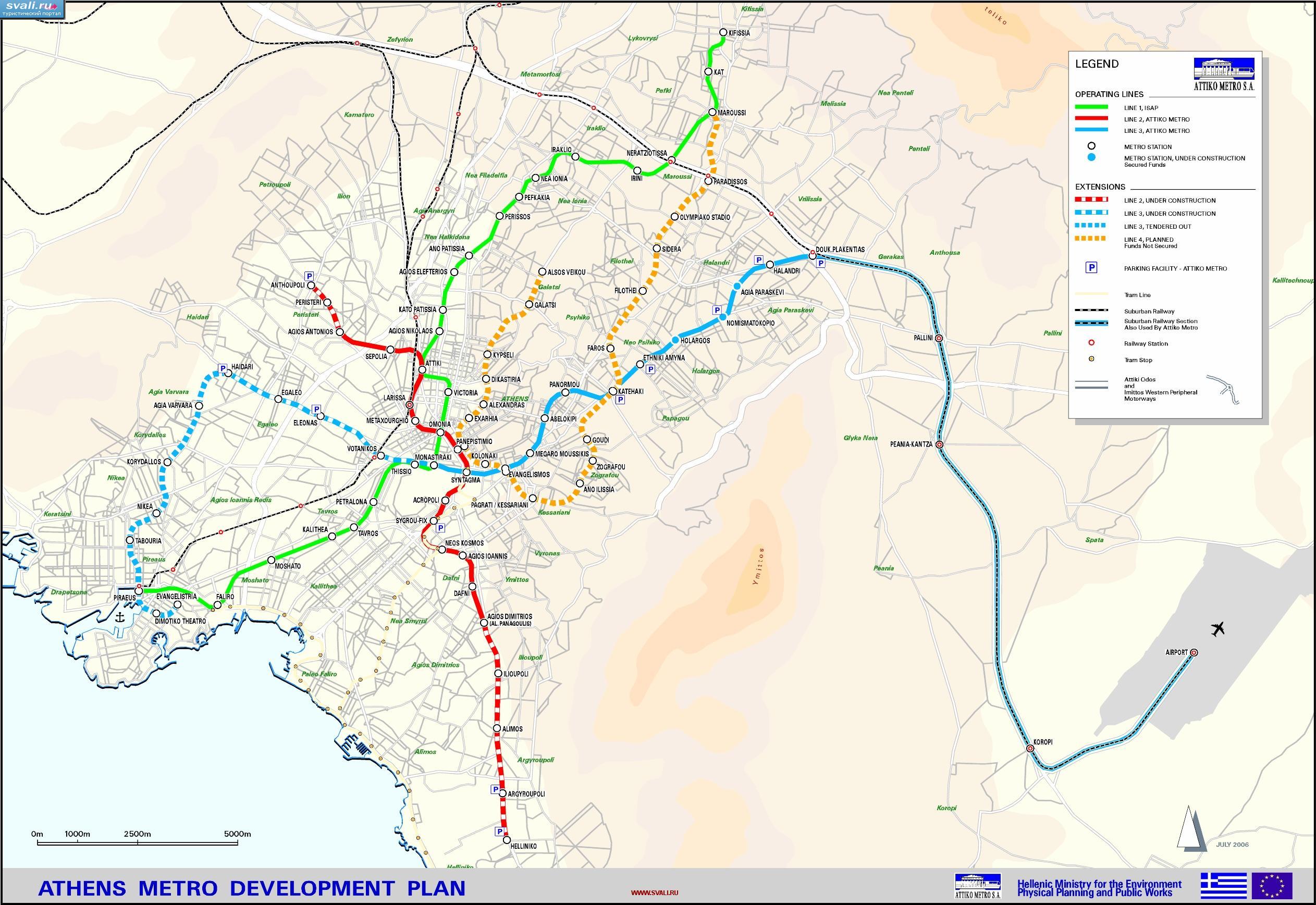 Карта метро Афин, Греция (англ.)