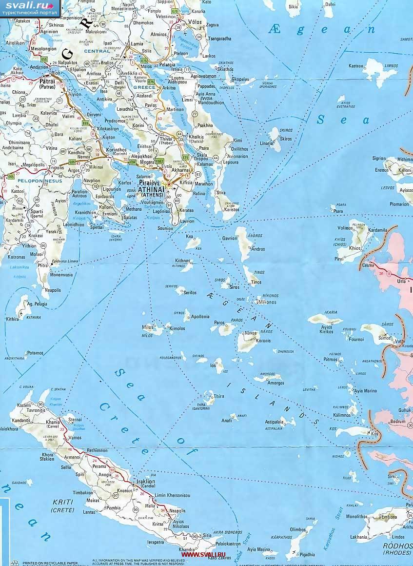 Карта Критского моря (острова Киклады, Крит, окрестности Афин), Греция (англ.)