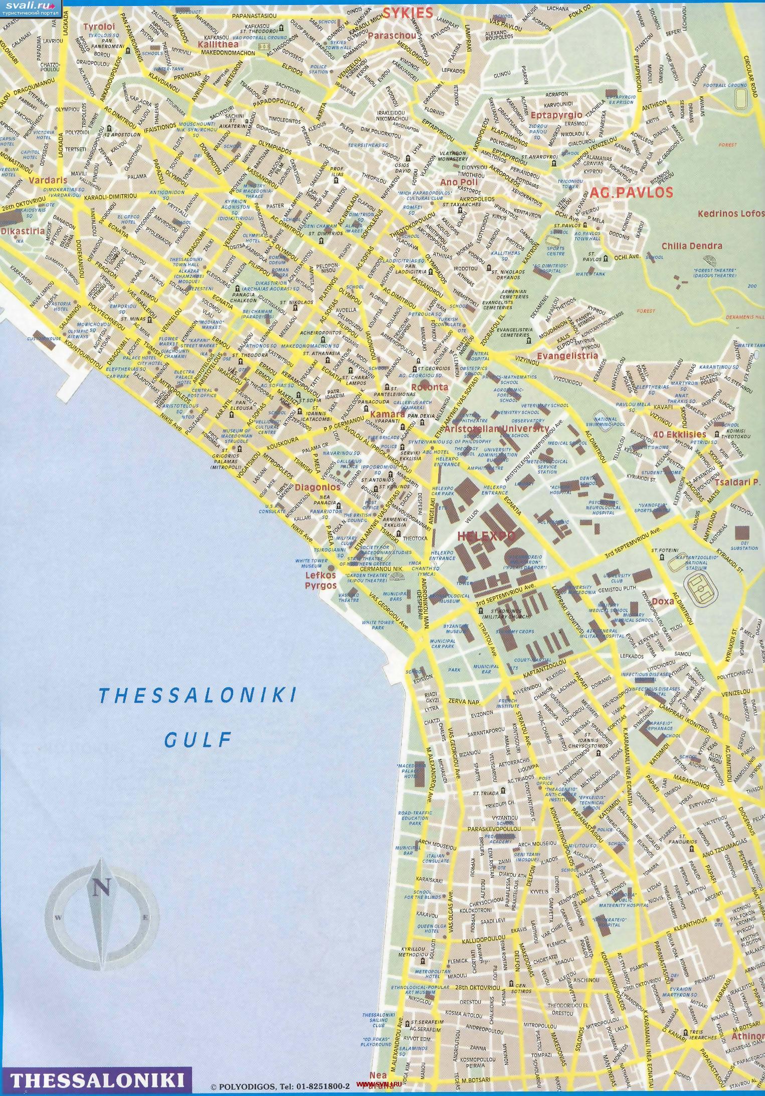 Карта города Салоники (Thessaloniki), Греция (англ.)