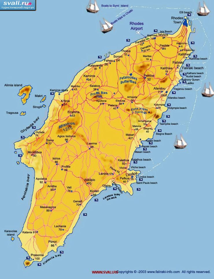 Карта острова Родос, Греция (англ.)