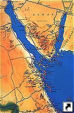 Туристическая карта Египта с местами для дайвинга в Красном море (англ.)