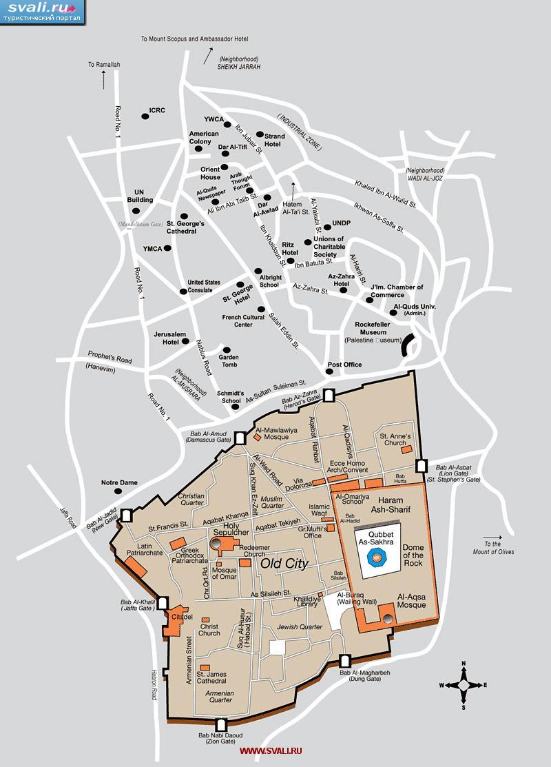 Карта древней части Иерусалима, Израиль (англ.)