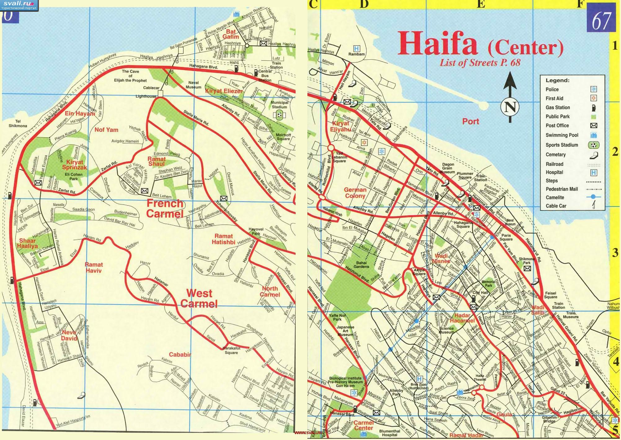 Карта Хайфы (Haifa), Израиль (англ.)
