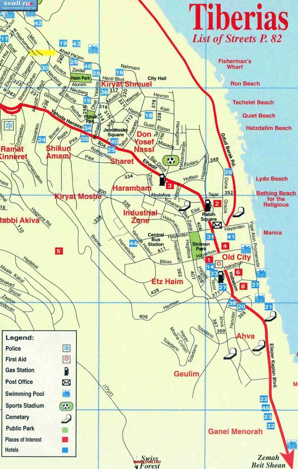 Карта Тверии (Tiberias), Израиль (англ.)