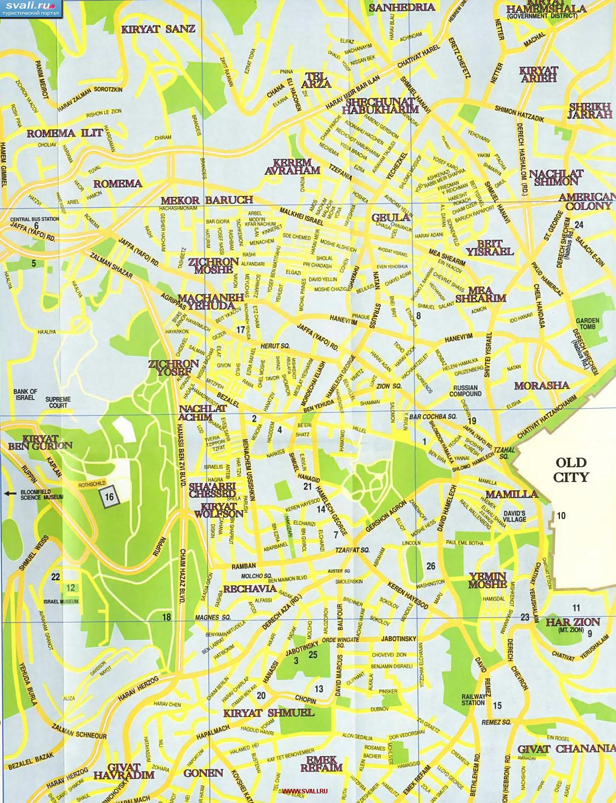 Карта Иерусалима, столицы Израиля (англ.)