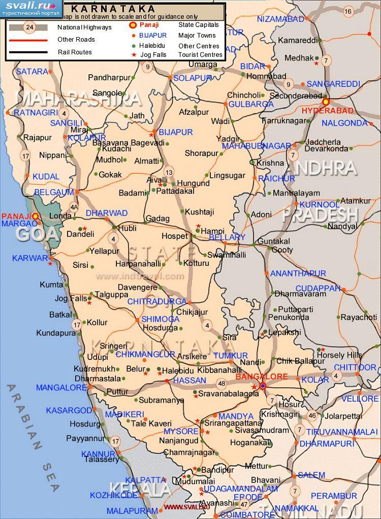 Карта окрестностей штата Гоа, штат Карнатака, Индия (англ.)