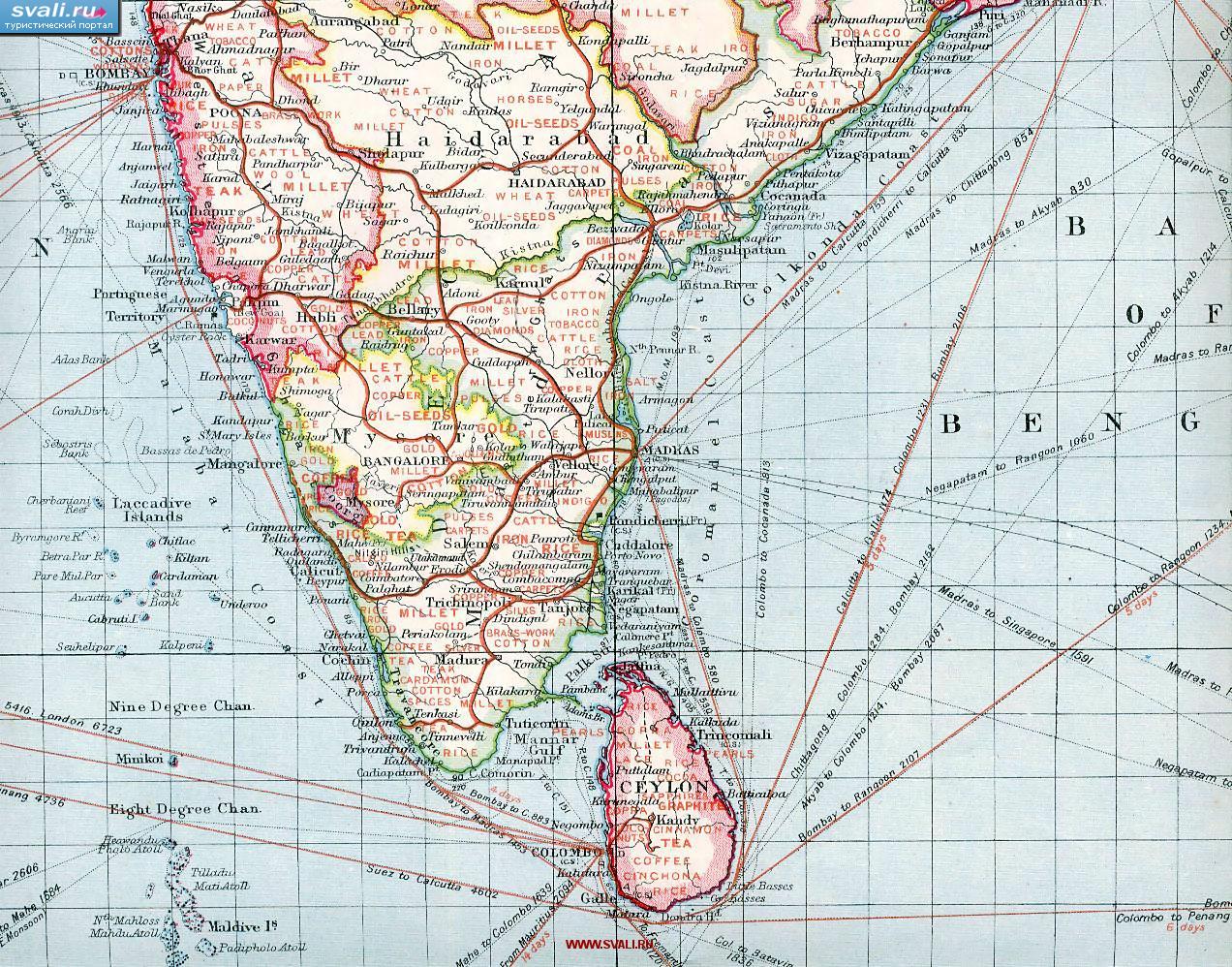 Карта южной Индии с морскими путями (англ.)