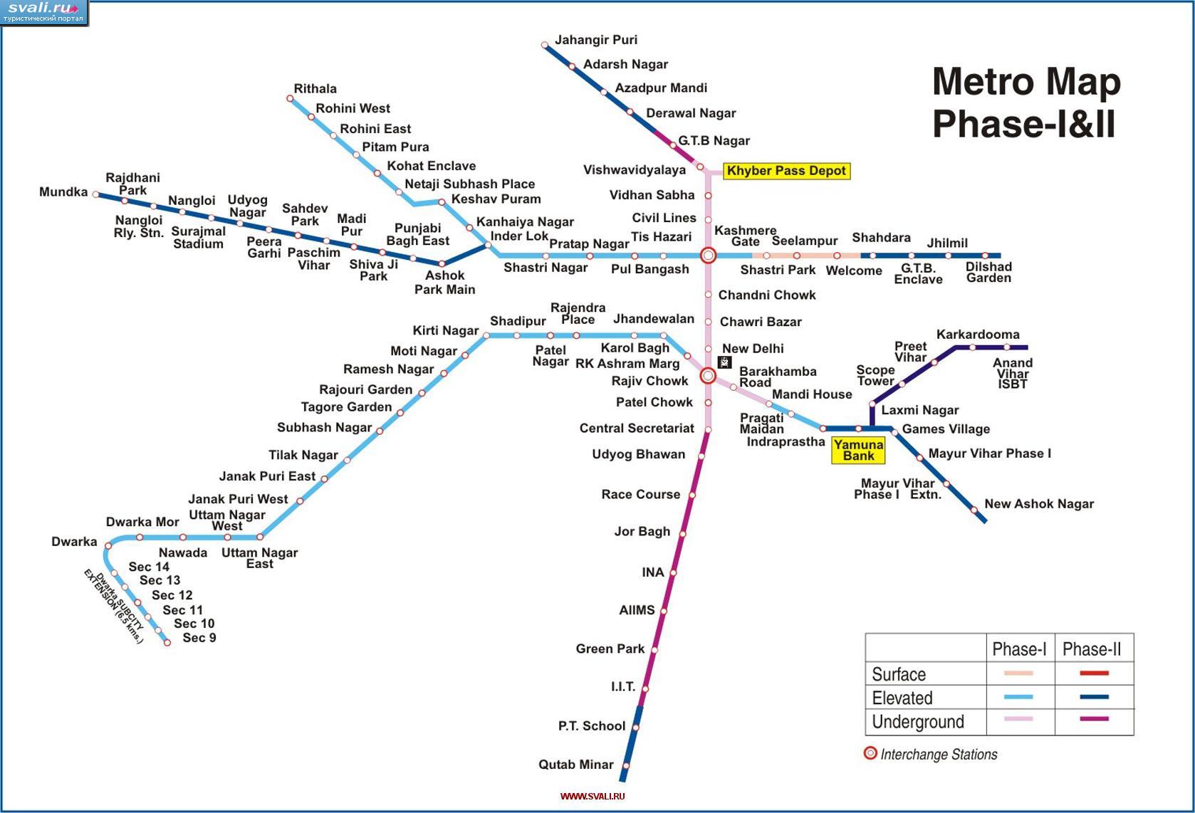 Карта метро Дели, Индия (англ.)