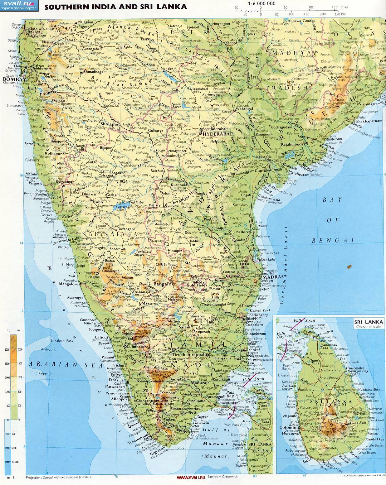 Карта южной Индии (англ.)