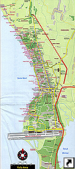 Карта курортов Кута, Легиан, Семиньяк (Kuta,Legian,Seminyak), остров Бали (Bali), Индонезия (англ.)