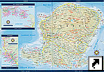 Туристическая карта острова Ломбок (Lombok) с автодорогами, пляжа Сенггиги (Senggigi), островов Гили (Gili), Индонезия (англ.)