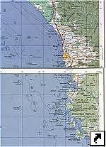 Подробная топографическая карта береговой линии окрестностей Паданга (Padang), остров Суматра (Sumatra), Индонезия (англ.)