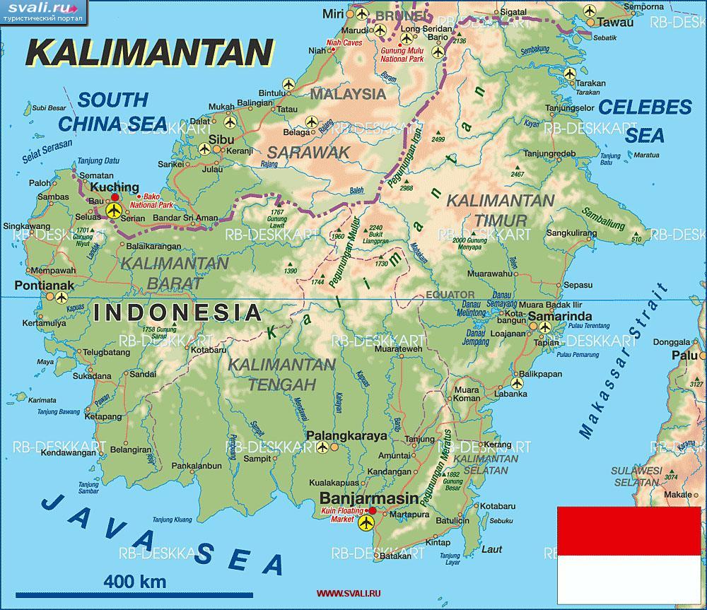 карты : Карта острова Калимантан (Kalimantan, Borneo), Индонезия (англ ...