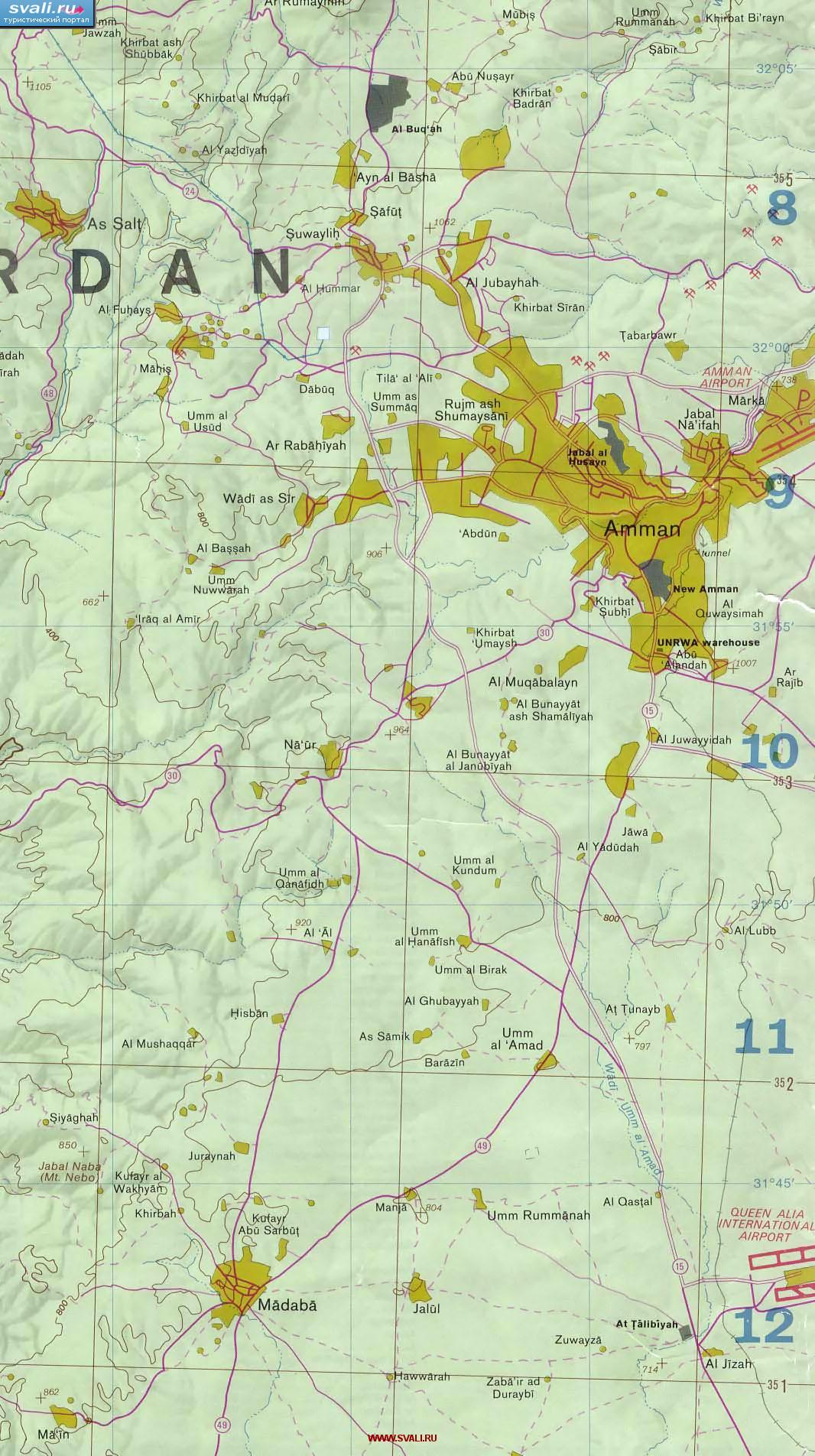 Карта окрестностей Аммана, Иордания (англ.)