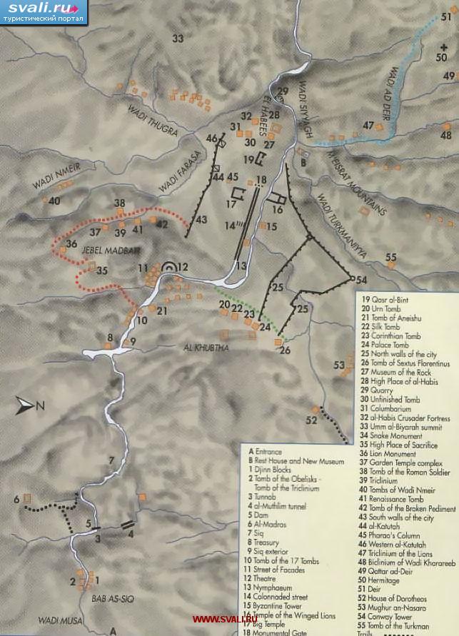Туристическая карта древнего города Петра, Иордания.