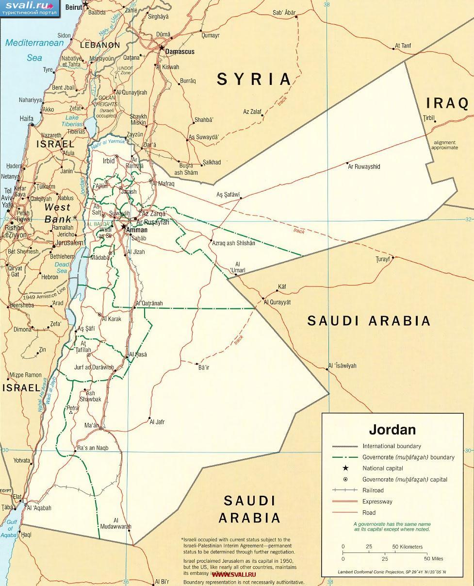 Карта Иордании (англ.)