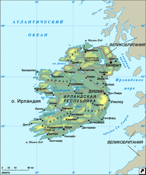 Карта Ирландии.