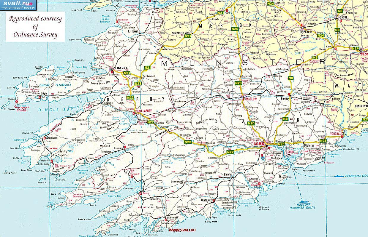 Карта графства Корк (Cork), Ирландия (англ.)