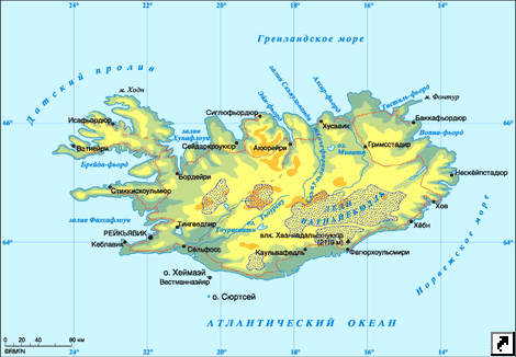 Карта Исландии.