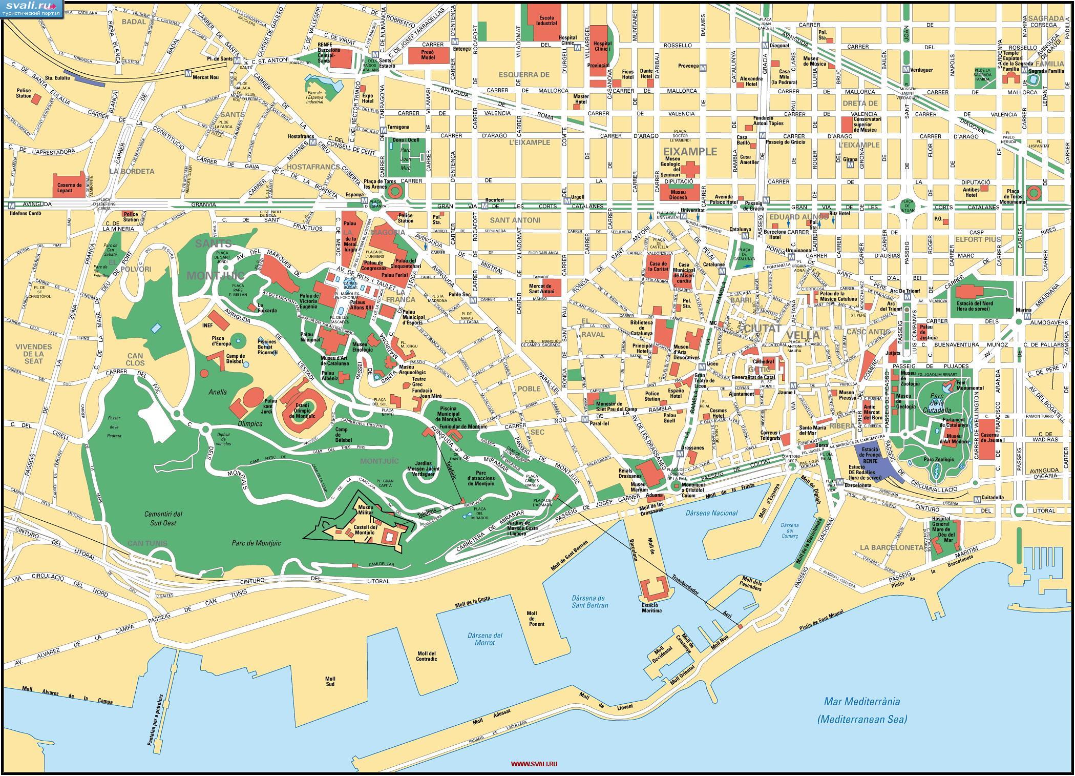 Туристическая карта центра Барселоны, Испания (исп.)