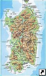 Карта острова Сардиния, Италия (итал.)