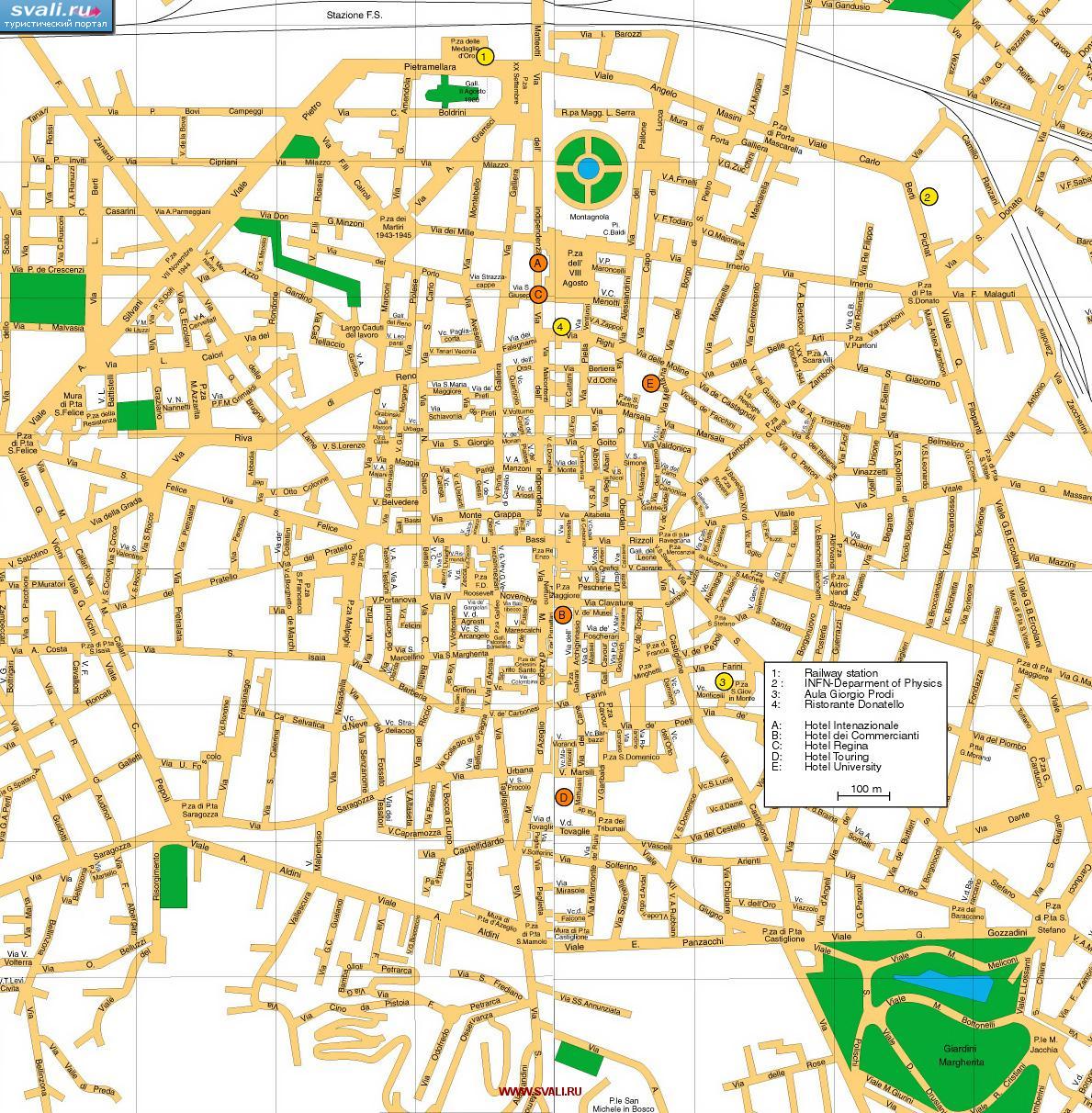 Карта центра Болоньи, Италия (итал.)