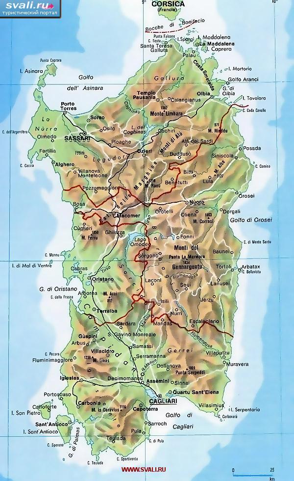 Карта острова Сардиния, Италия (итал.)
