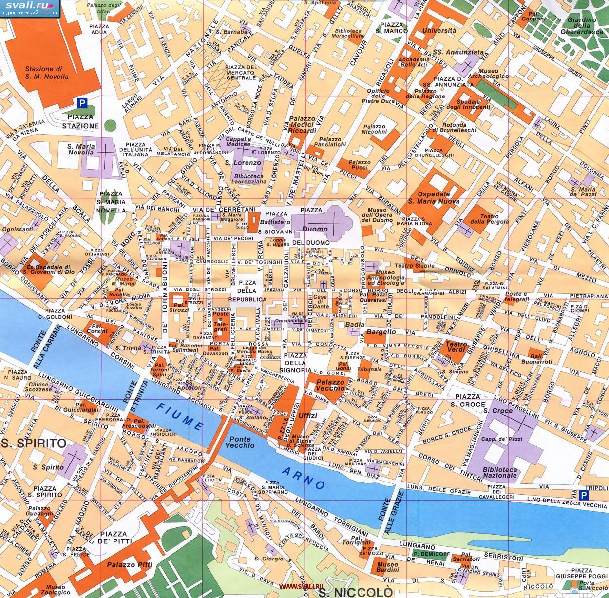 Подробная карта центра Флоренции, Италия (итал.)