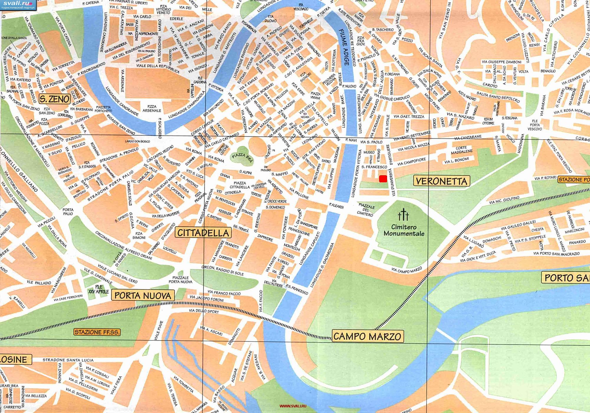 Карта Вероны, Италия (итал.)