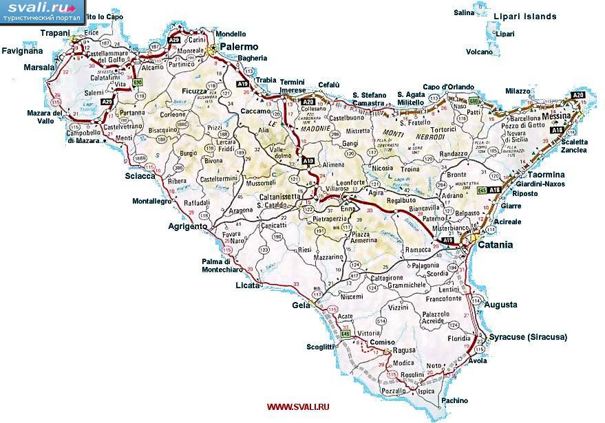 Карта Сицилии, Италия (итал.)