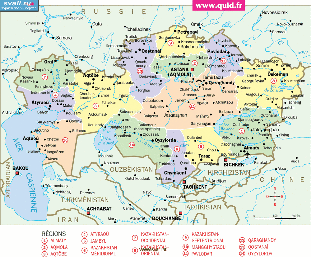 Карта административного деления Казахстана (франц.)