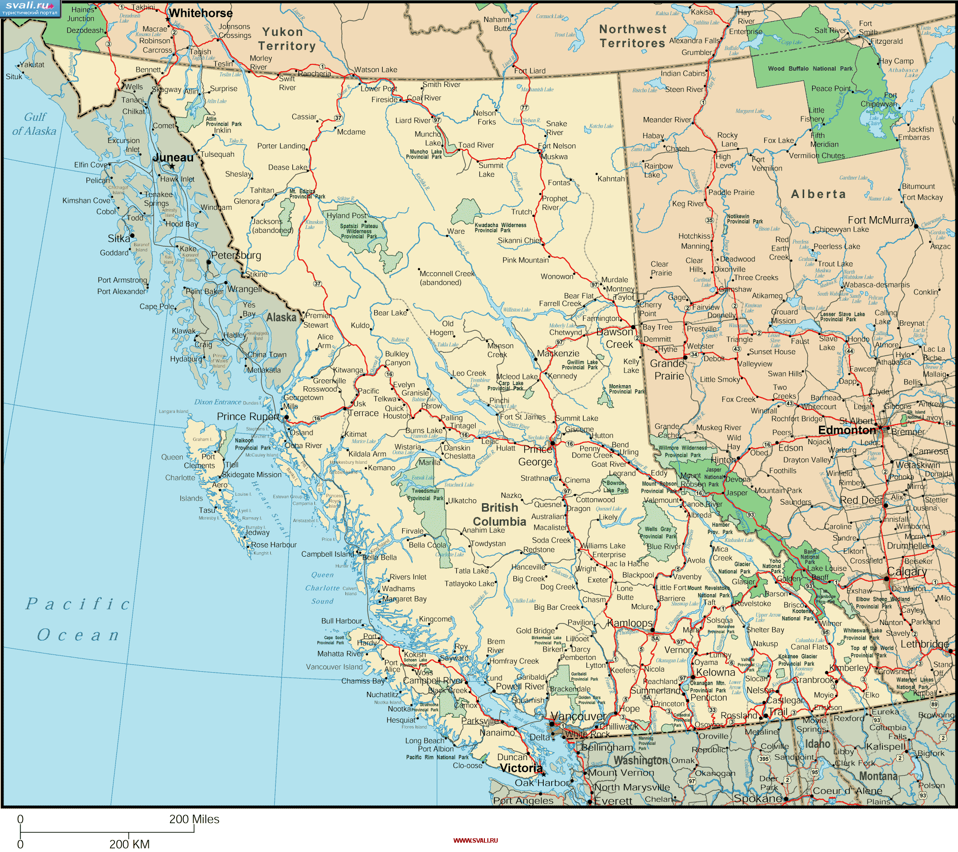 Карта провинции Британская Колумбия, Канада (англ.)