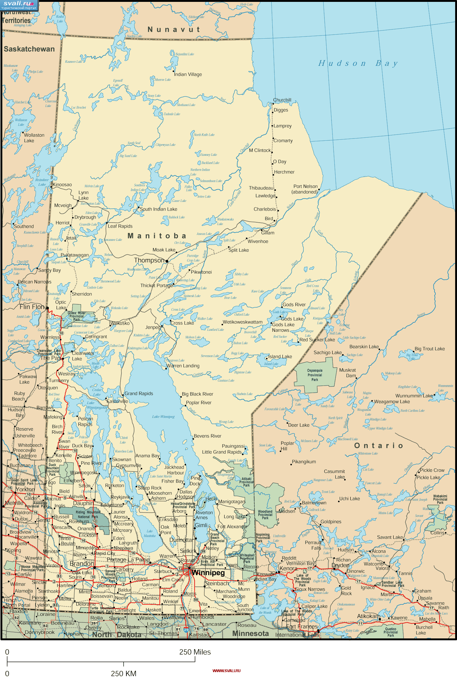 Карта провинции Манитоба, Канада (англ.)