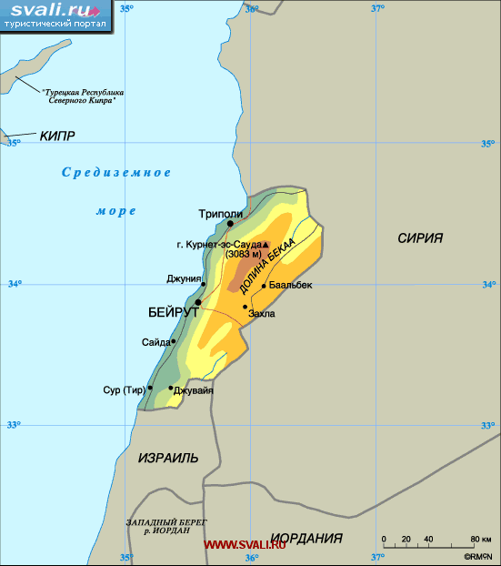 Карта Ливана.