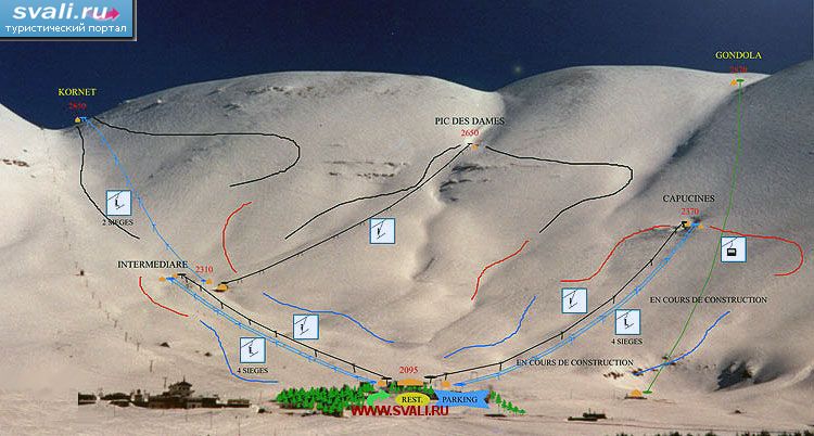 Карта трасс горнолыжного курорта Кедры (Cedars), Ливан (англ.)