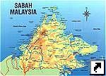 Карта  штата Сабах (Sabah), остров Калимантан (Борнео), Малайзия (англ.)