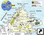Туристическая карта штата Сабах (Sabah), остров Калимантан (Борнео), Малайзия (англ.)