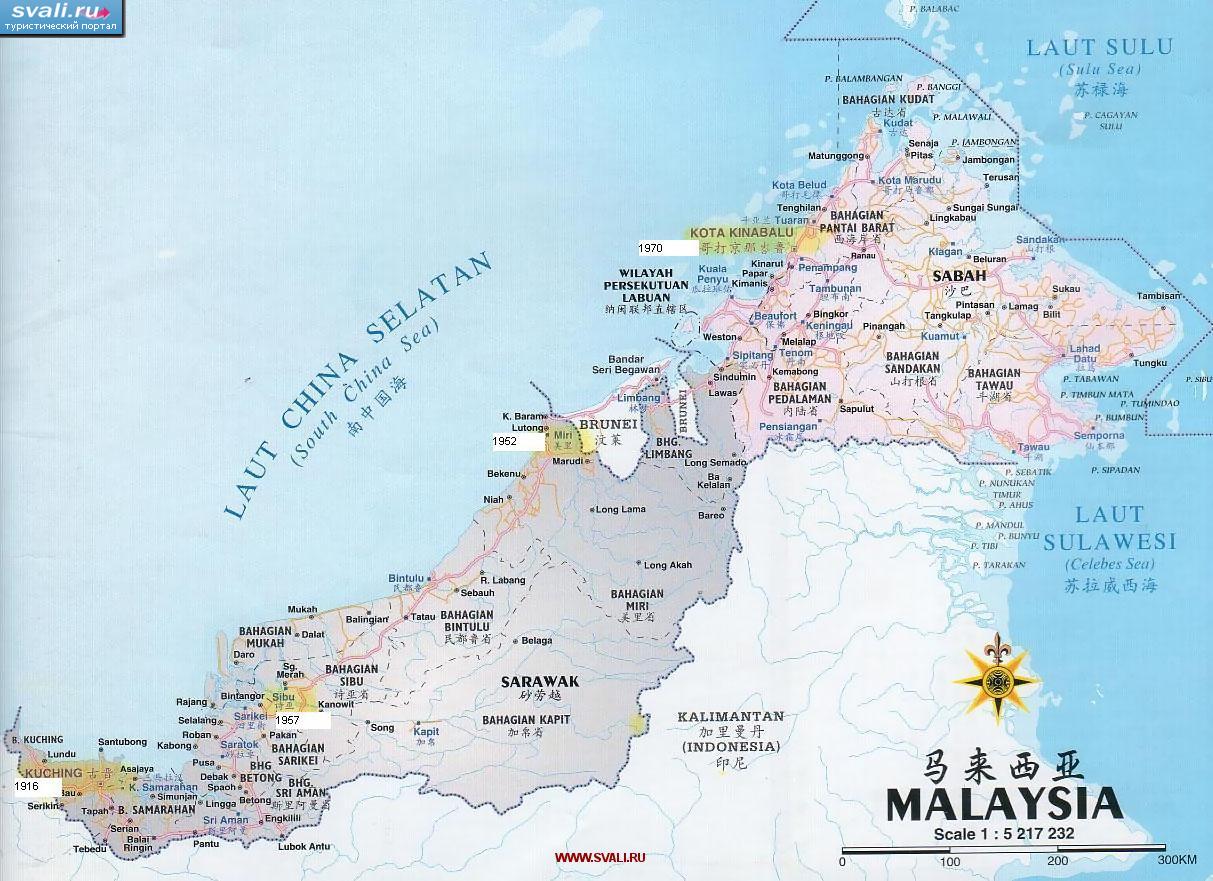 карты : Карта штатов Сабах и Саравак (Sabah, Sarawak), остров ...
