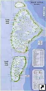Карта аттолов Северное Мале и Южное Мале, Мальдивский острова (англ.)