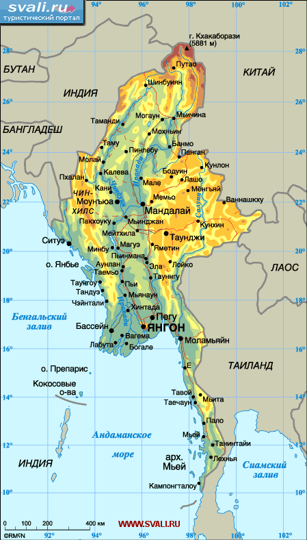 Карта Мьянмы (Бирмы)