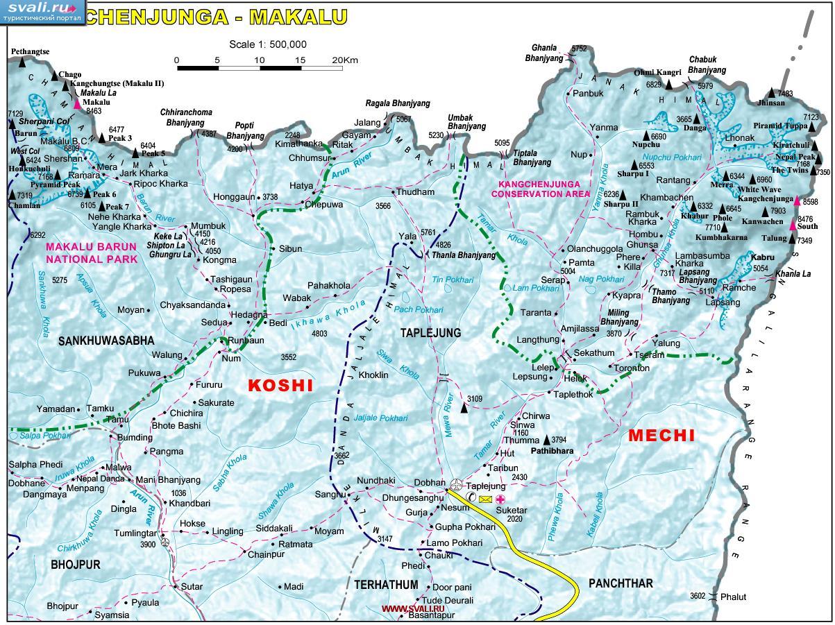 карты : Карта Национальных парков Канченджунга (Kangchenjunga) и Макалу ...