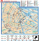 Схема движения водных трамвайчиков в Амстердаме. Нидерланды. (англ.)
