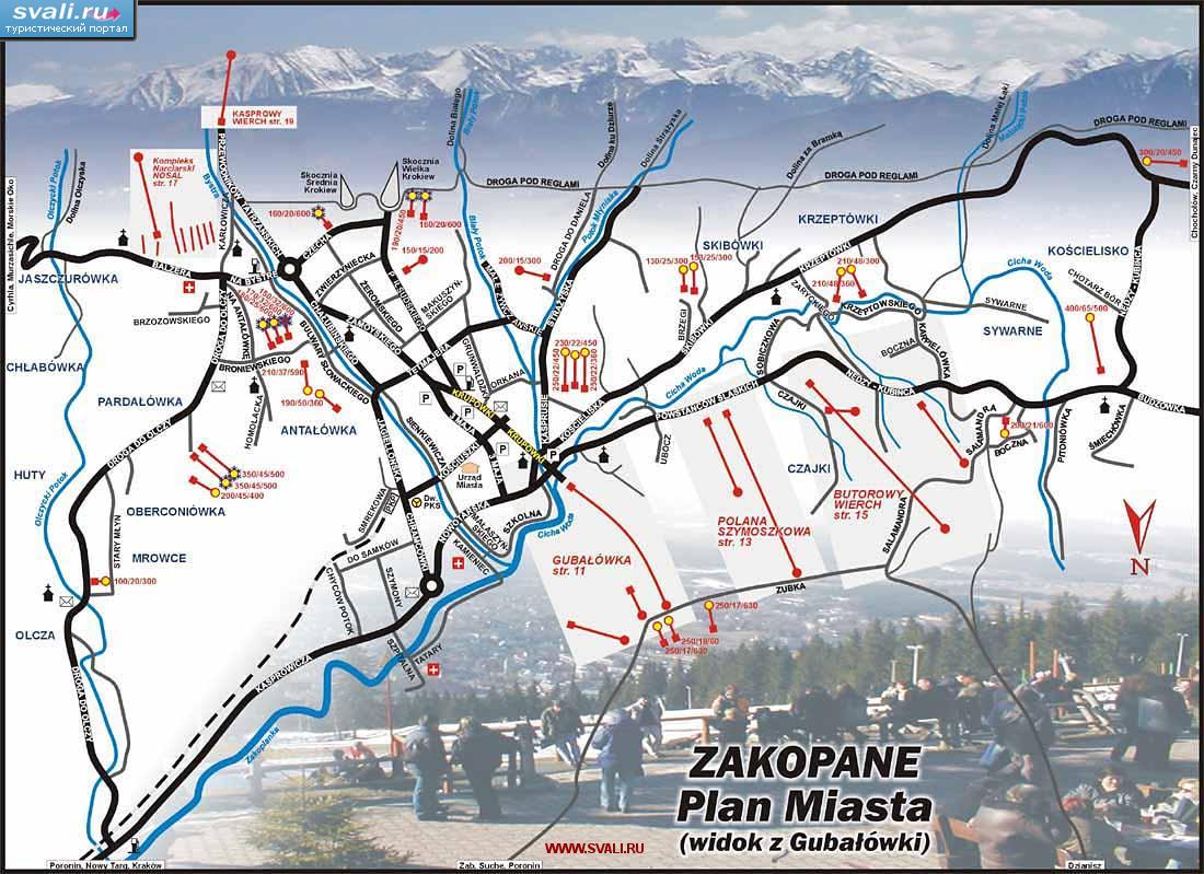 Карта горнолыжного курорта Закопане (Zakopane), Польша (польск.)