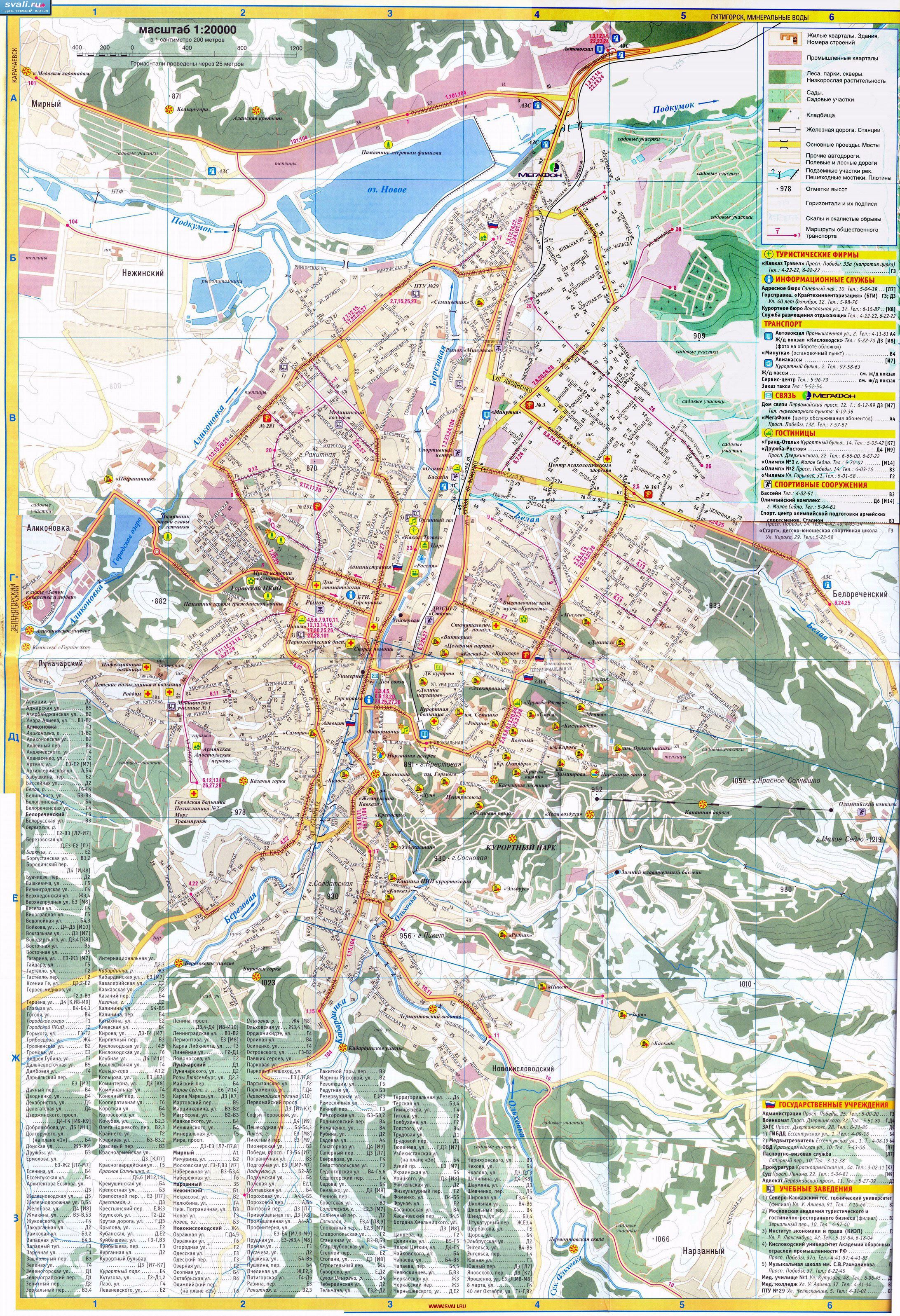 карты : Карта Кисловодска с маршрутами общественного транспорта, Россия.
