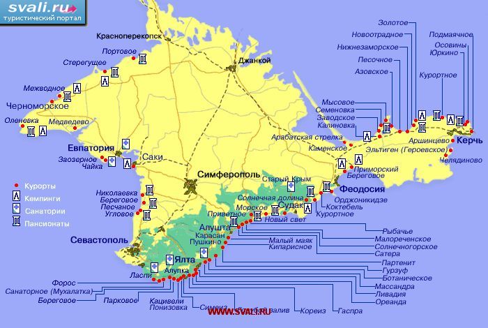 Карта курортов Крыма