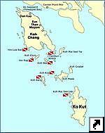 Карта мест для дайвинга архипелага Чанг (Chang), провинция Трат, Тайланд (англ.)