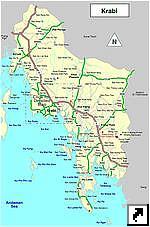 Карта провинции Краби (Krabi), юг Тайланда (англ.)