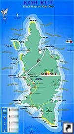 Туристическая карта острова Ко Куд (Koh Kood),  архипелаг Чанг (Chang), провинция Трат, Тайланд (англ.)
