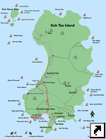 Карта острова Тао (Koh Tao) с местами погружений, юг Тайланд (англ.)