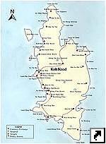 Карта острова Ко Куд (Koh Kood) с отелями, архипелаг Чанг (Chang), провинция Трат, Тайланд (англ.)